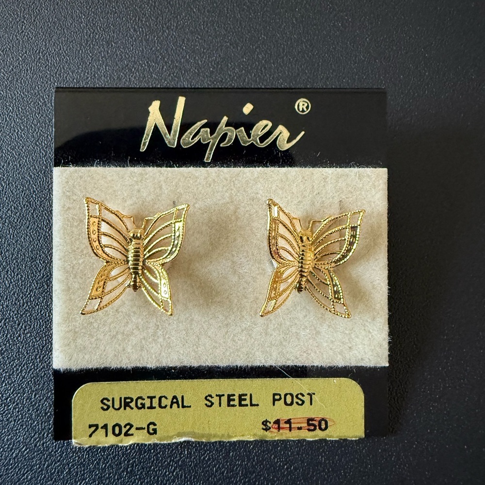 Vintage Napier Post costume Gold Butterfly Earrings
